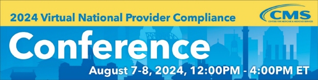 uncio en azul y amarillo con texto blanco acerca de la Conferencia Nacional Virtual sobre el Cumplimiento de Proveedores